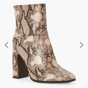 JustFab Inesa Blocked Heel Booties, Snake (size 5.5)